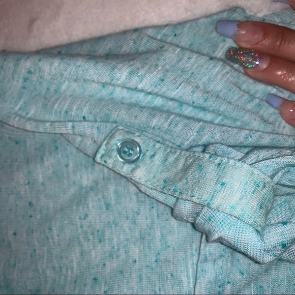 ❗️SOLD❗️ Aqua Button Down Quarter Sleeve Shirt - Picture 7 of 8